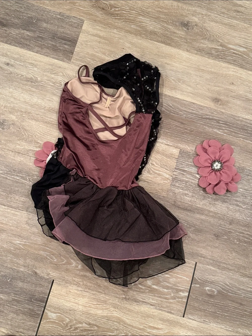 Weissman- Girls Black and Dusty Rose Flower Tutu Dance Costume